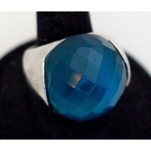 Size 8, Vintage Art Deco Blue Faux Gem Silver Tone Ring - A23